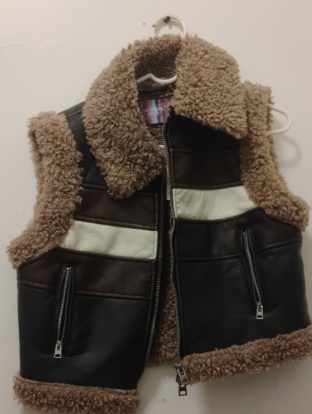 Urban Outfitters Brown & Cream Faux-Shearling Trim Vest